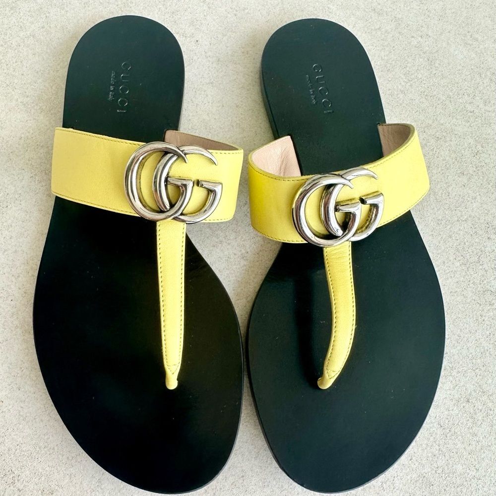 Gucci GG Marmont  Flip Flop Sandals Pastel Yellow Flat Thong Slides EU36.5 US6.5 - Picture 3 of 12